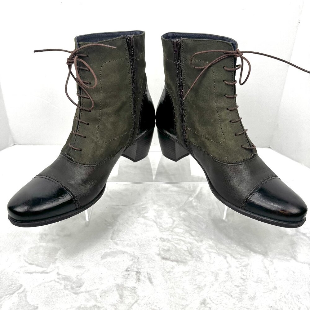Dorking by Fluchos  9.5-10/41 Ankle Boots Brown Leather Olive Suede  2.5" Heels